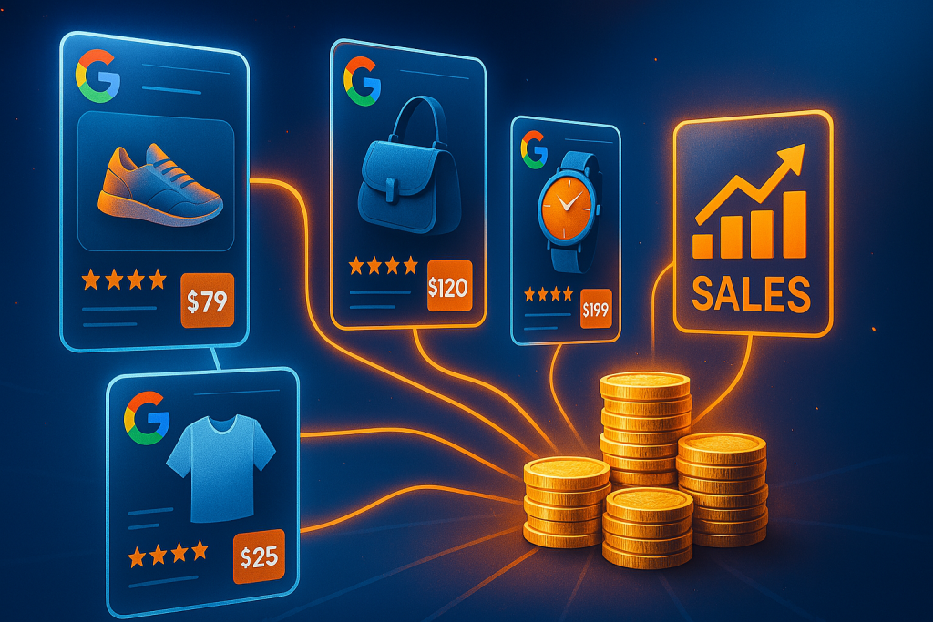 digital art representing the concept of Google Shopping Ads driving sales